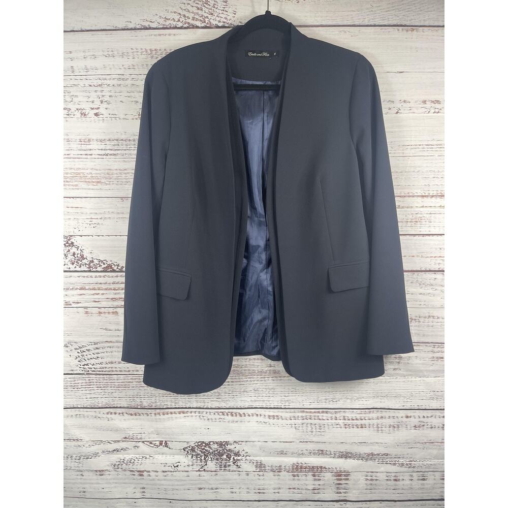 Estelle And Finn Blazer Womens 6 Blue Open Front Lined Career Jacket Work